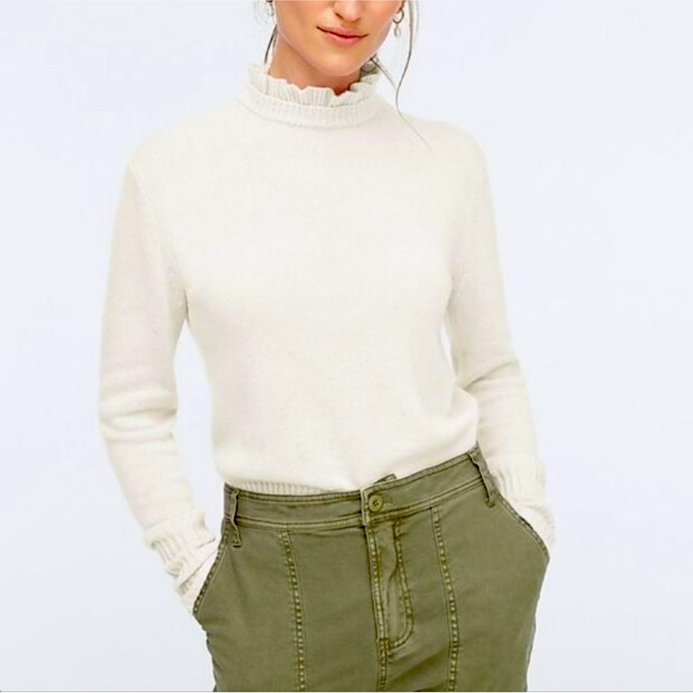 Jcrew Ruffle Neck Sweater | Cream | Size M